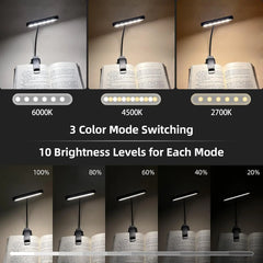 LED Book Light Reading Light Eye Caring Clip-on USB Rechargeable Dimmable Light Lamp Adjustable Flexible Night Reading Lamp
